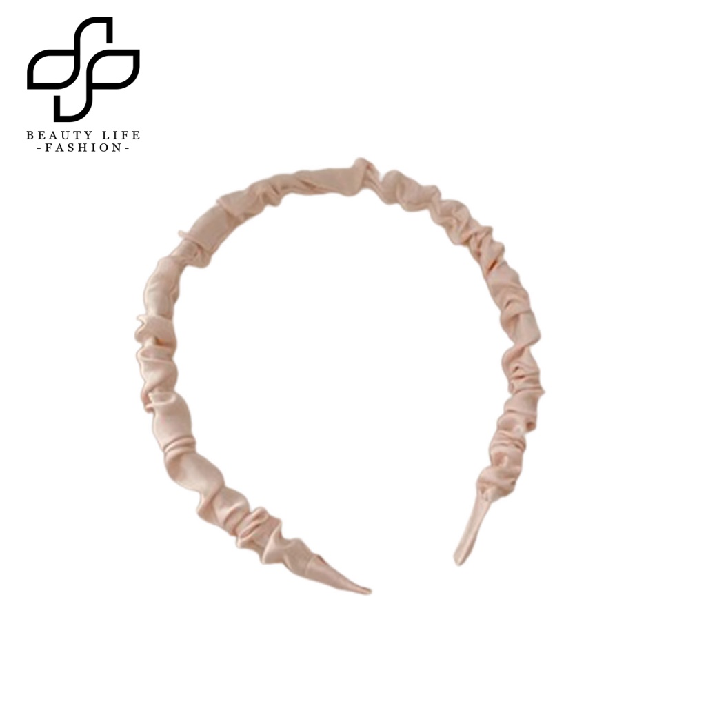Băng Đô Cài Tóc Vải Satin Trơn Mịn Xếp Ly Màu Sắc Thời Trang