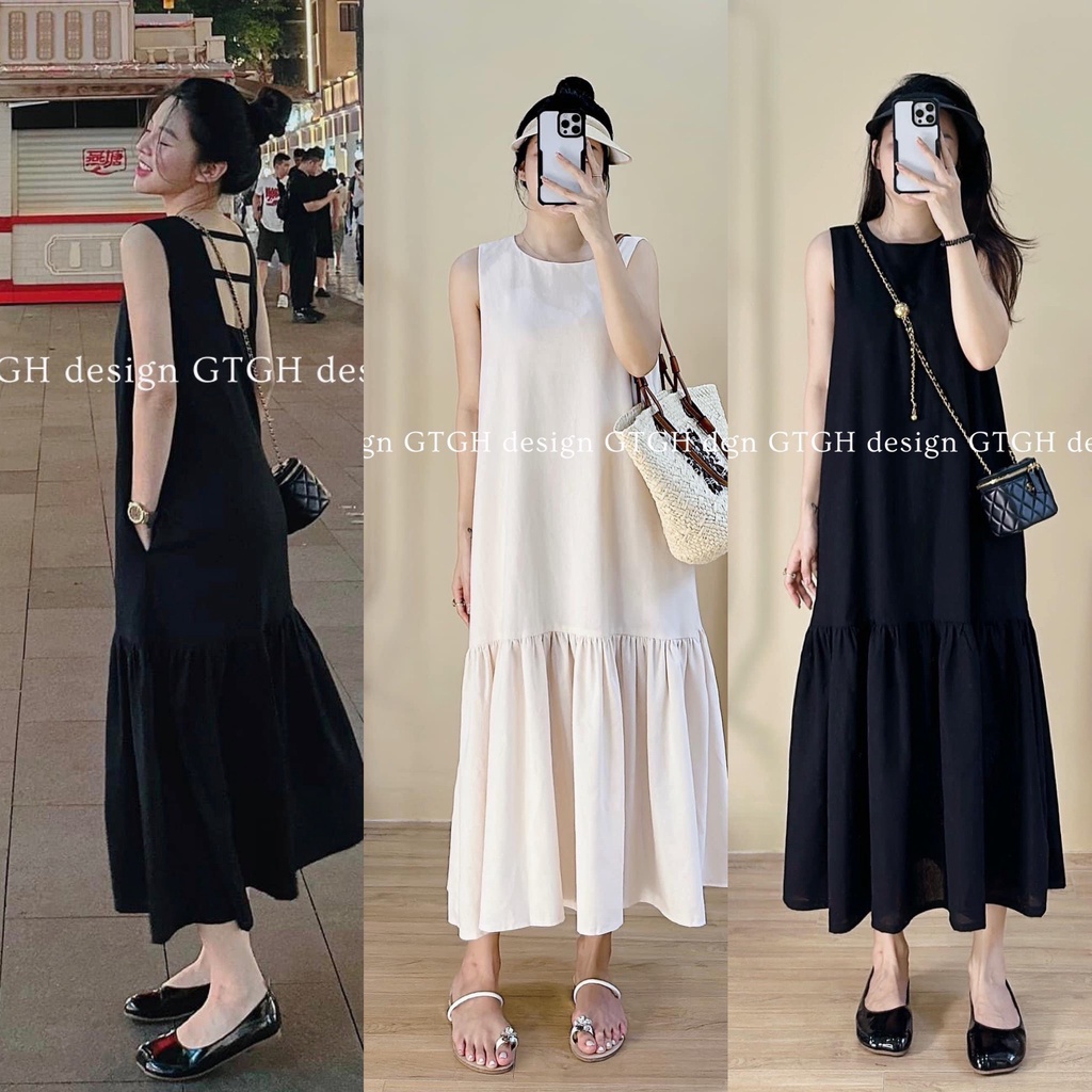 Siu phẩm váy suông sát nách đuôi cá hở lưng so hot freesize hàng QC