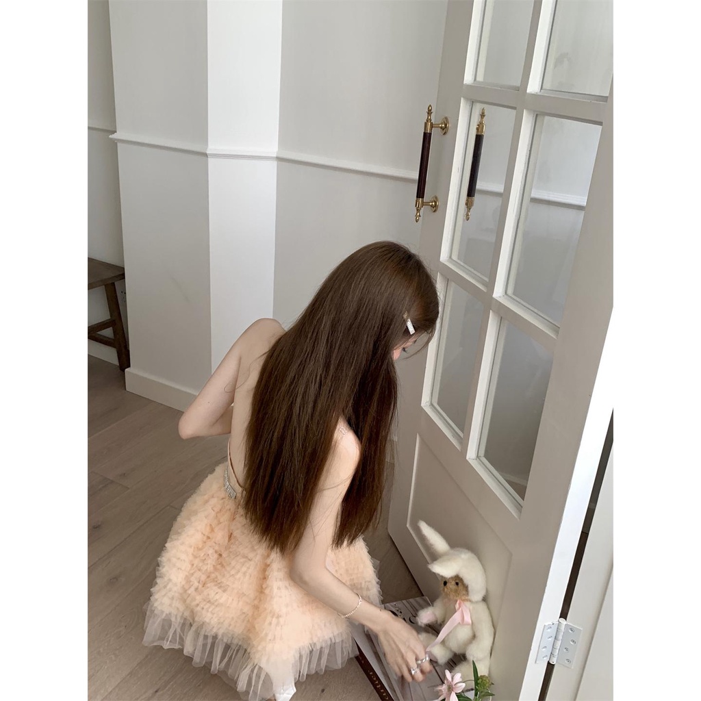 Đầm Hai Dây Cổ Chữ V Màu Trơn Phong Cách Pháp Thời Trang Quyến Rũ Cho Nữ