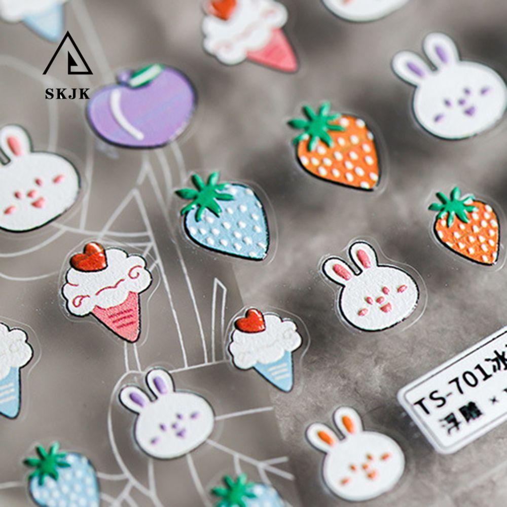 [Hàng mới về] Miếng dán trang trí móng hình gấu/thỏ/dâu/động vật nhỏ phong cách Hàn Quốc dễ thương siêu mỏng DIY