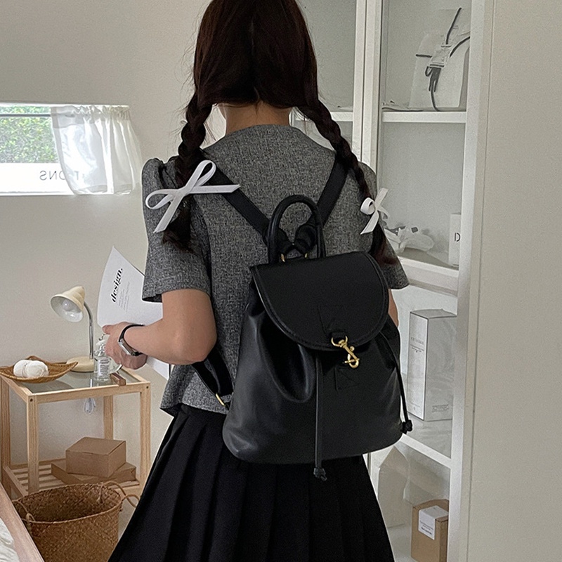 Ba Lô Học Sinh Màu Đen Sức Chứa Lớn Phong Cách preppy Cho Nữ