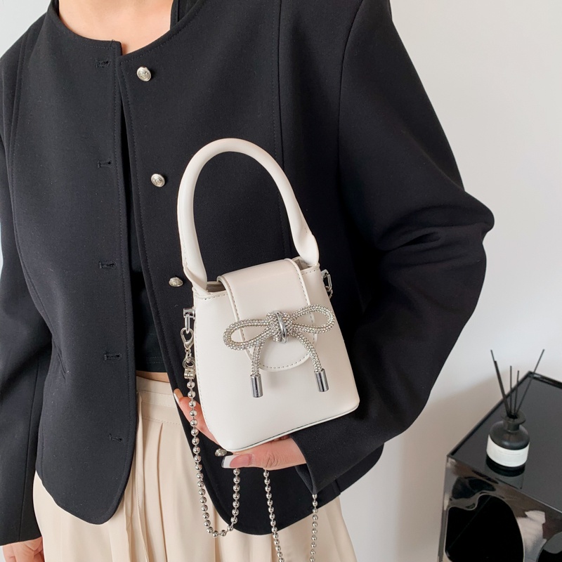 Ielgy Túi Xách bucket mini Đính Đá Kim Cương Giả Phối Nơ Phong Cách Pháp Cho Nữ