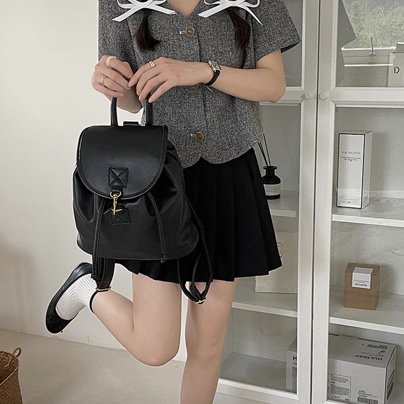 Ba Lô Học Sinh Màu Đen Sức Chứa Lớn Phong Cách preppy Cho Nữ