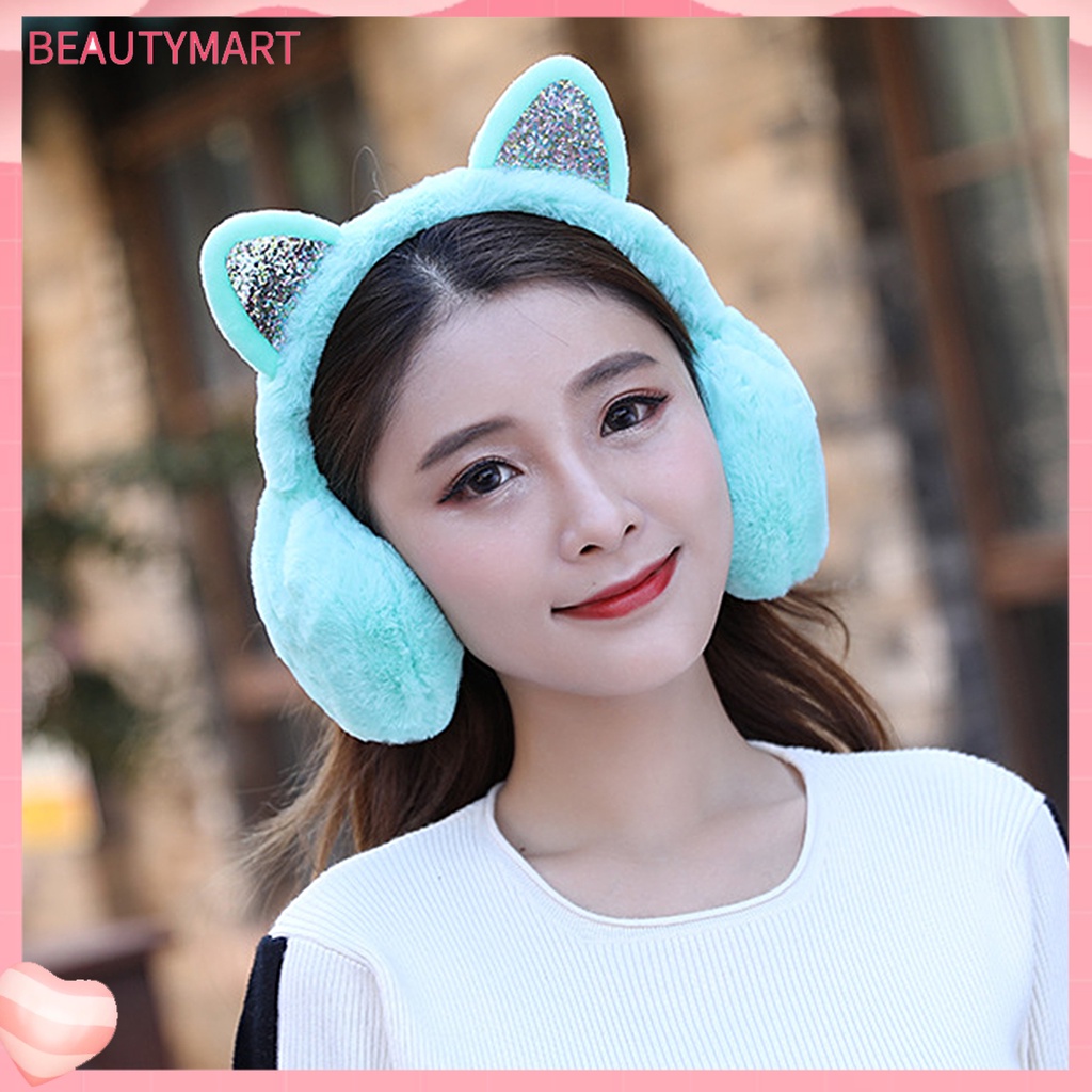 Chụp Tai Giữ Ấm Mùa Đông Hình Tai Mèo Đính Kim Tuyến Lấp Lánh
