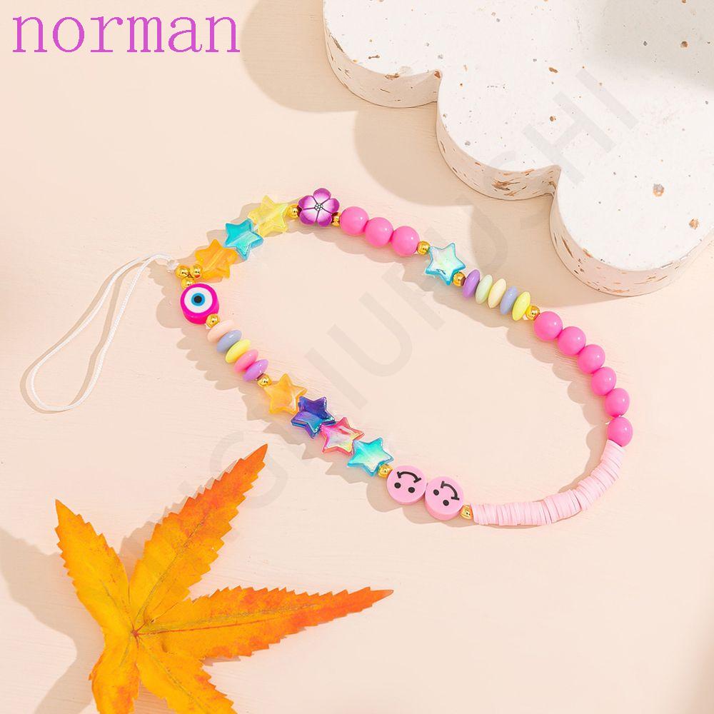 Norman Dây Đeo Điện Thoại Xỏ Hạt Acrylic Mặt Cười Ngôi Sao Năm Cánh Sáng Tạo Thích Hợp Làm Quà Tặng