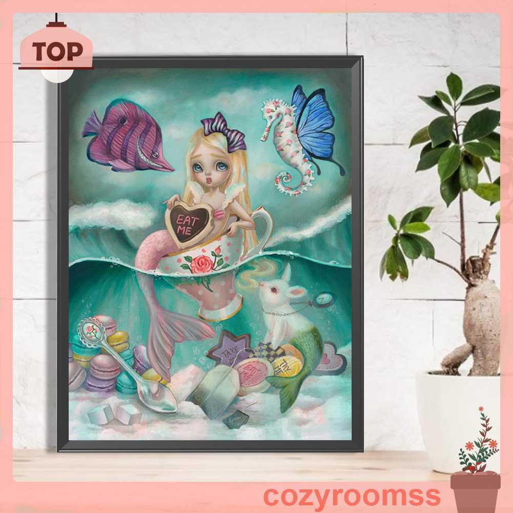 Bộ Tranh Đính Đá 5D Họa Tiết Alice in Wonderland Độc Đáo DIY Dùng Trang Trí Nhà Cửa
