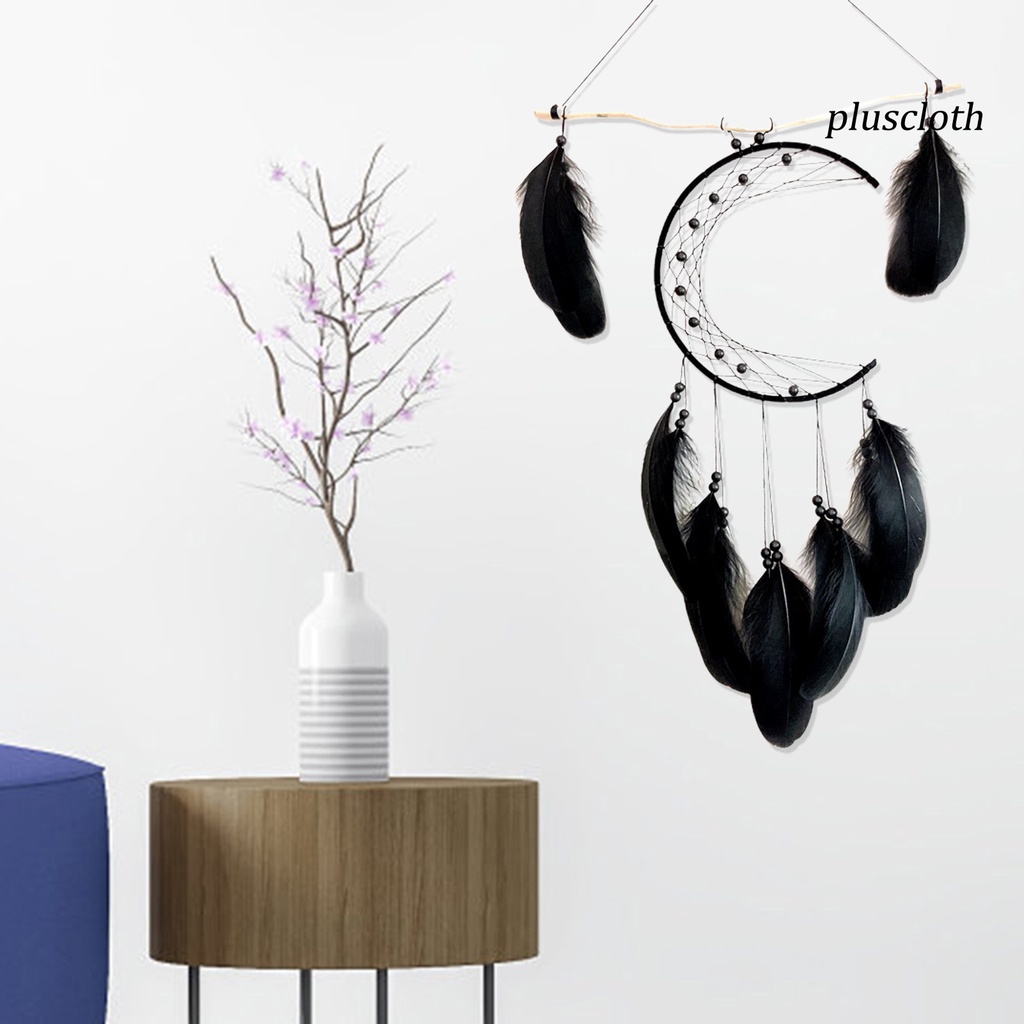 Dreamcatcher Hình Mặt Trăng / Lông Vũ / Lông Vũ / Mặt Trăng Bằng Gỗ Thủ Công Xinh Xắn Treo Trang Trí Nhà Cửa