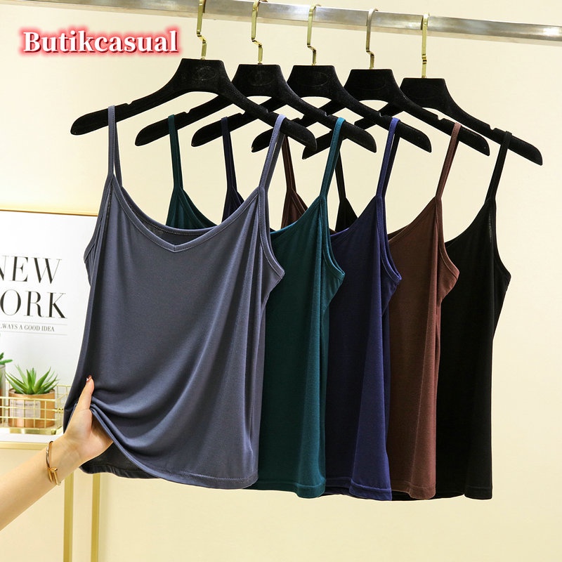 Áo Thun cotton Mỏng Sát Nách Cổ Chữ V Dáng Rộng Màu Trơn Thời Trang Mùa Hè 2023 Mới Cho Nữ