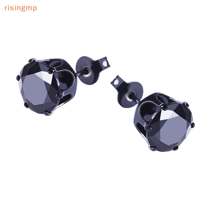 6 Đôi Bông Tai Hình Khối Tròn Màu Đen Bằng Thép Không Gỉ Kích Thước 3mm-8mm Dành Cho Nam Nữ