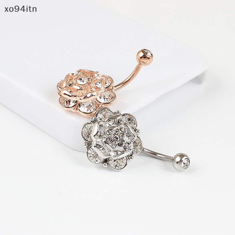 Khuyên Rốn Bằng Thép Không Gỉ Hình Hoa Đính Đá Quyến Rũ