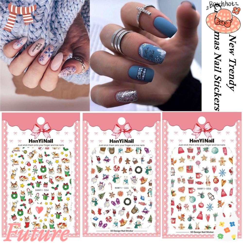 Nhãn Dán Trang Trí Móng Tay Họa Tiết Giáng Sinh 3D Độc Đáo
