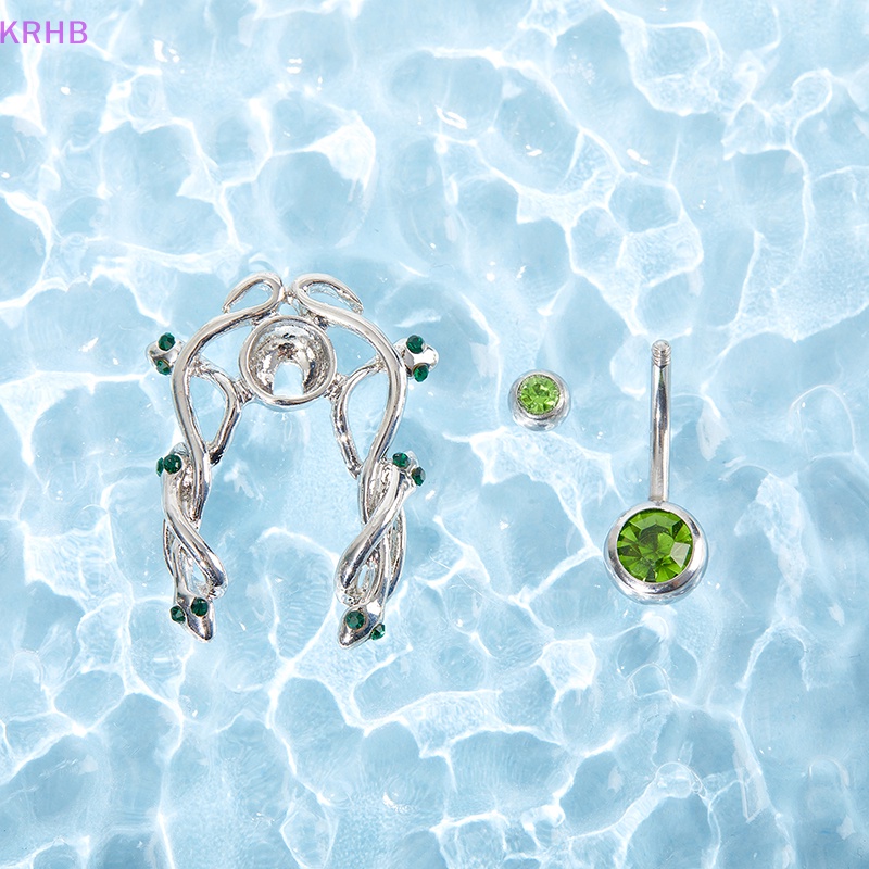 Khuyên Rốn Hình Rắn Đính Đá Xanh Lá Bằng Thép Không Gỉ Không Gây Dị Ứng Thời Trang Cho Nữ Mới
