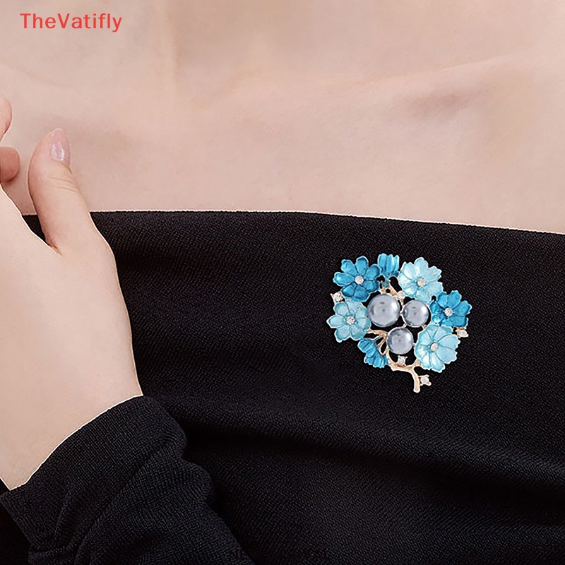 [Thevalifly] 1 Cái Trâm Cài Áo Bằng Hợp Kim Tráng Men Xanh Dương Đính Kim Cương Giả Cho Nữ