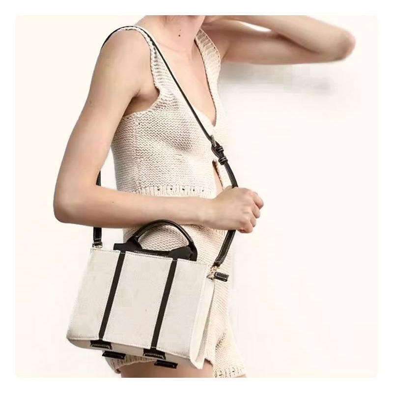 Túi Đeo Vai Zara Mini Vải Canvas Màu Trắng Đen Phong Cách Pháp Cao Cấp Cho Nữ