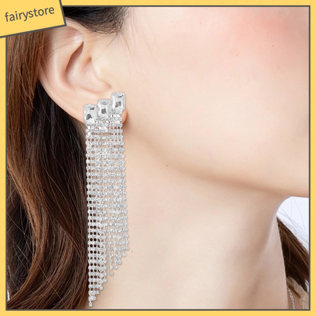 1 Đôi Bông Tai Tua Rua Đính Đá Sáng Lấp Lánh Dành Cho Cô Dâu