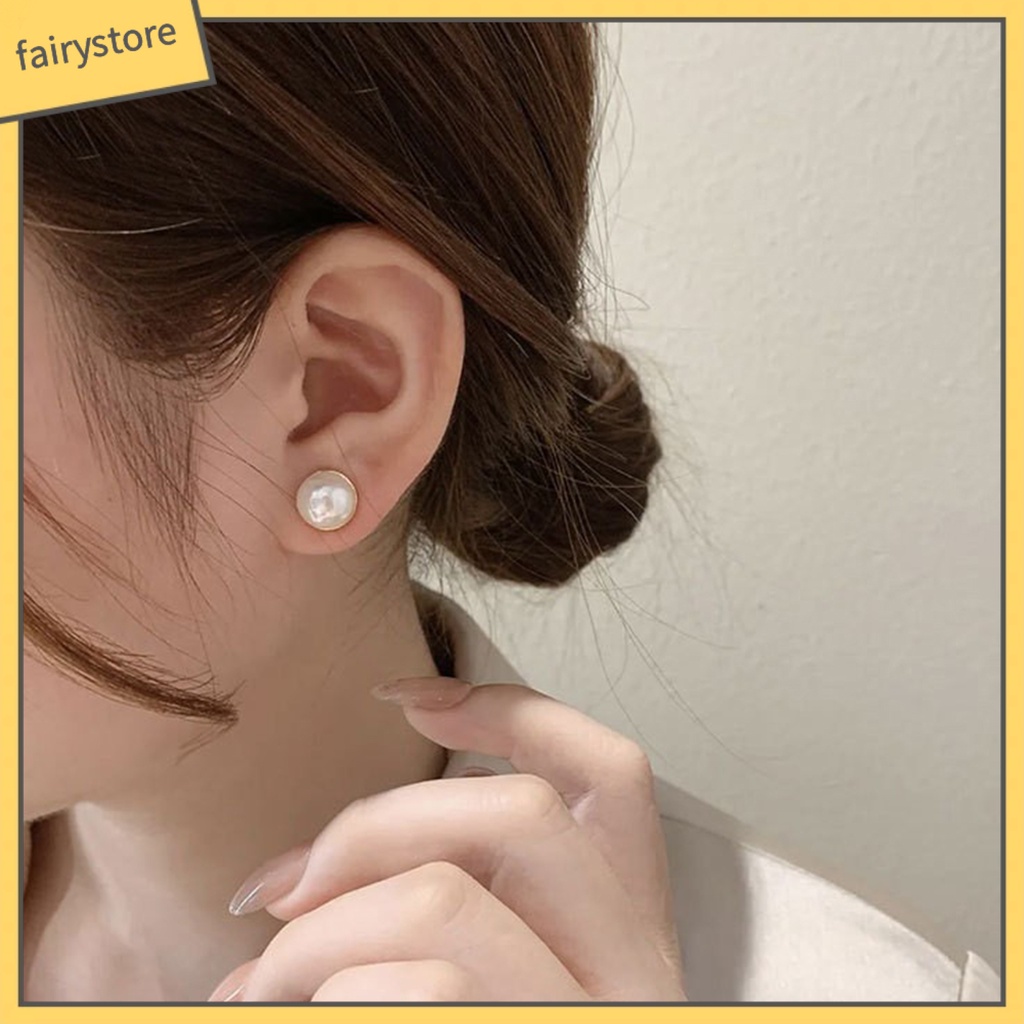 [FRO] 1 Đôi Bông Tai Dạng Kẹp Đính Ngọc Trai Nhân Tạo Mạ Điện Không Đau Không Phai Màu Trang Trí Khuyên Tai