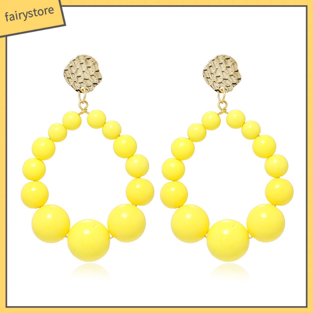 [FRO] 1 Đôi Bông Tai Hạt Nhựa Tròn Nhiều Màu Sắc Tươi Tắn Mặc Hàng Ngày Cho Nữ