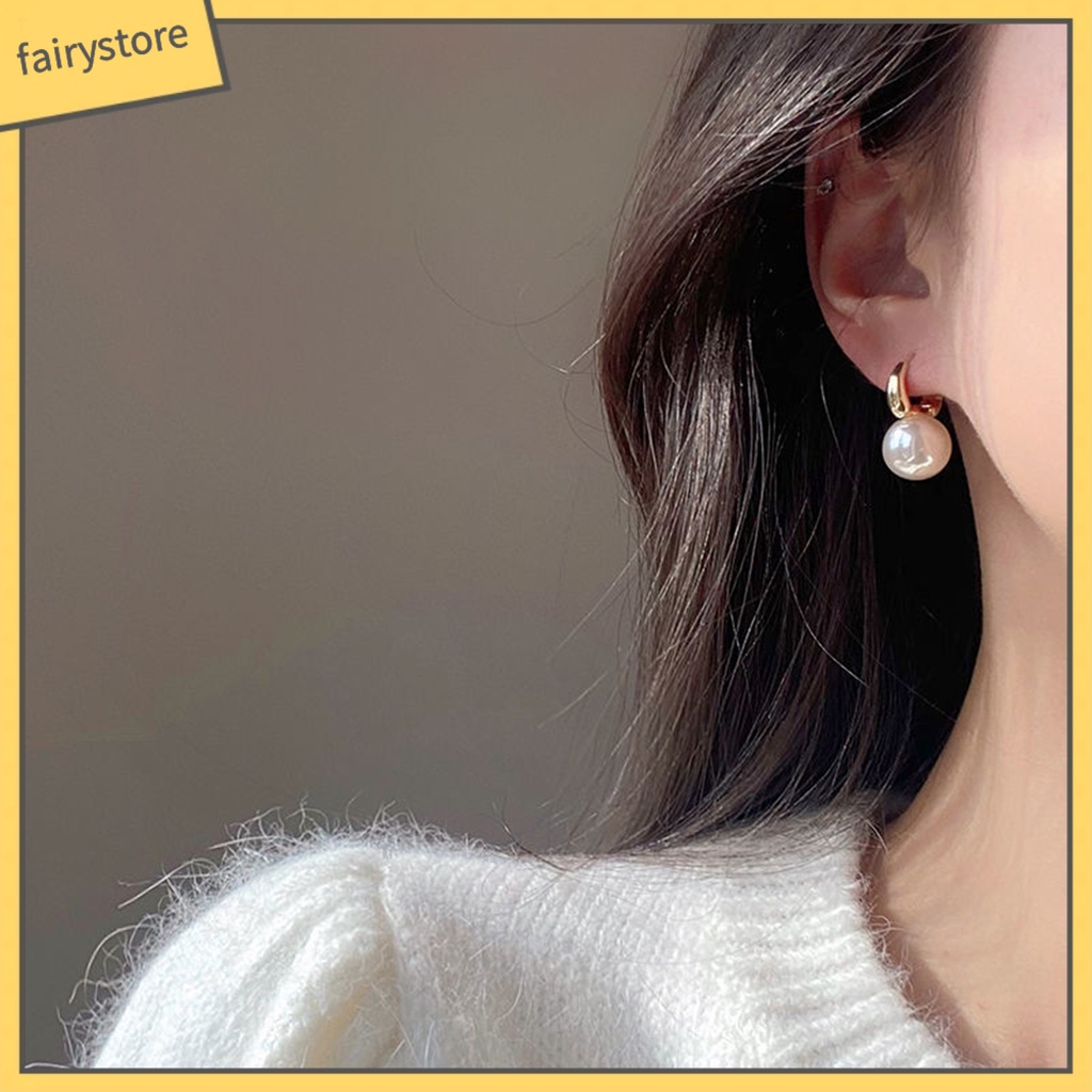 1 Đôi Bông Tai Tròn Đính Ngọc Trai Nhân Tạo Thời Trang Dành Cho Nữ