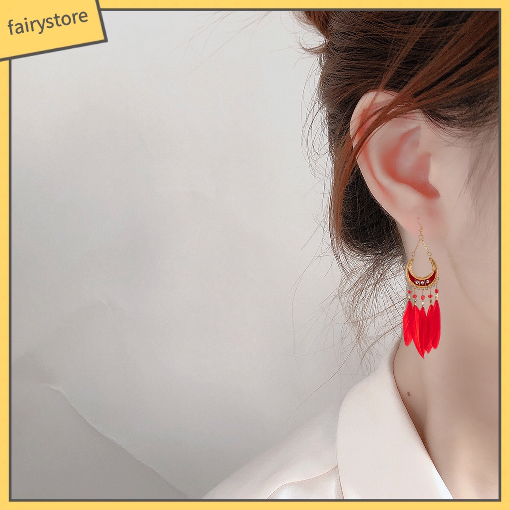 1 Đôi Bông Tai Hình Lông Vũ Phong Cách Bohemia