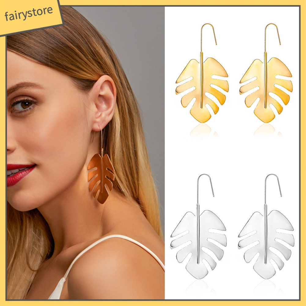 Bông Tai Hình Chiếc Lá Lớn Bằng Hợp Kim Thiết Kế Đục Lỗ Thời Trang Cho Nữ