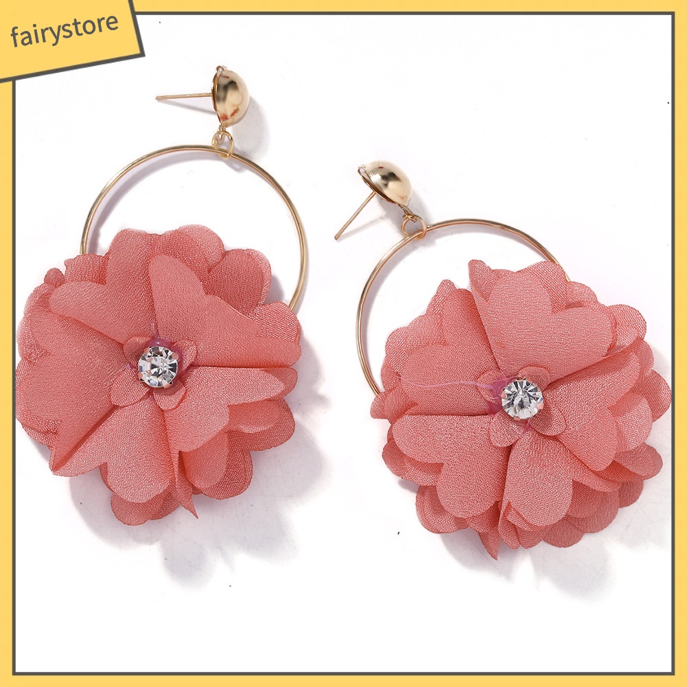 Bông Tai Dáng Dài Hình Tròn Đính Đá Hình Hoa Thời Trang Cho Nữ