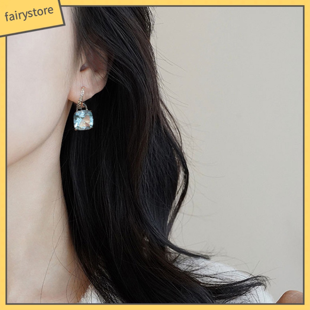 1 Đôi Bông Tai Hình Vuông Đính Đá Zircon Lấp Lánh Dành Cho Nữ