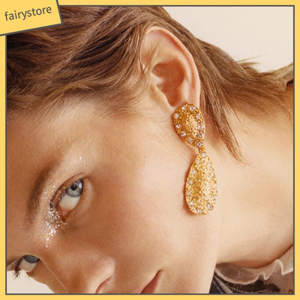 Bông Tai Hình Giọt Nước Đính Đá Phong Cách Vintage Dành Cho Nữ