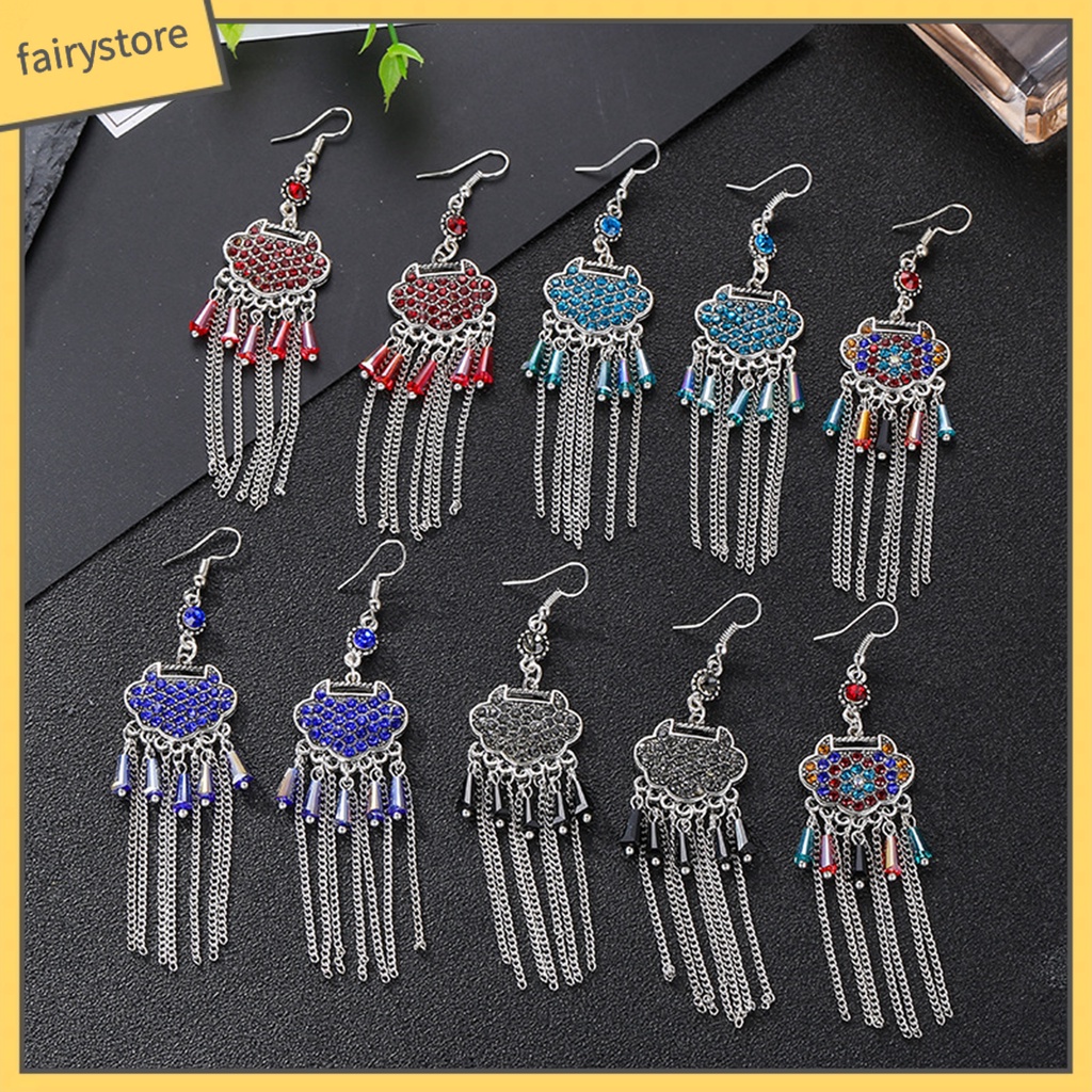 [FRO] Set 2 Bông Tai Dáng Dài Bằng Hợp Kim Dát Đá Cổ Điển Dễ Phối Đồ Dành Cho Nữ