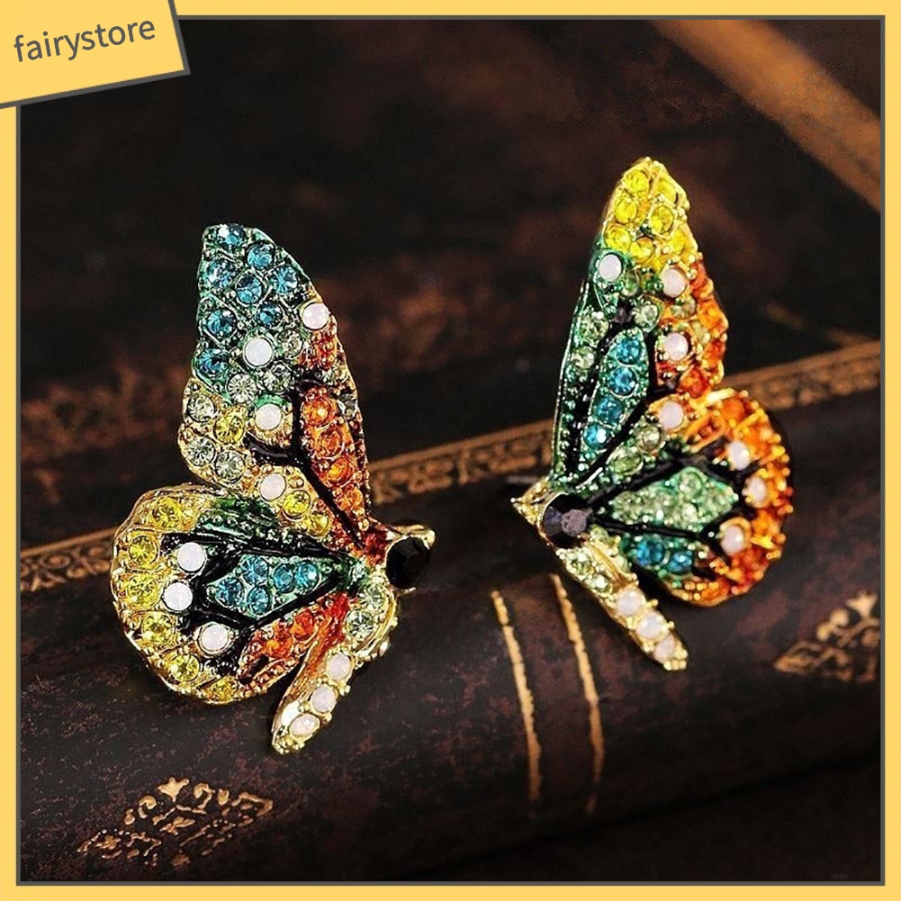 Bông Tai Hình Bướm Đính Đá Nhiều Màu Thời Trang Dành Cho Nữ