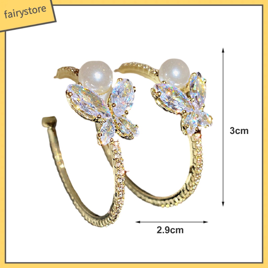 1 Đôi Bông Tai Hình Chữ C Đính Ngọc Trai Giả Thời Trang Dành Cho Nữ