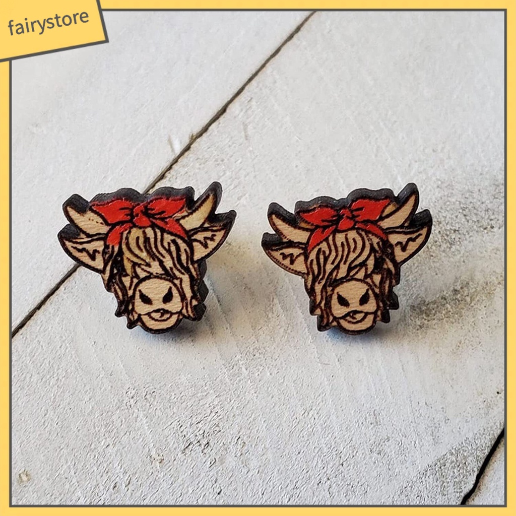 [FRO] 1 Đôi Bông Tai Đinh Tán Bằng Gỗ Bề Mặt Mịn Trang Trí Vật Nuôi Thủ Công Vintage Tinh Tế Chống Phai Màu