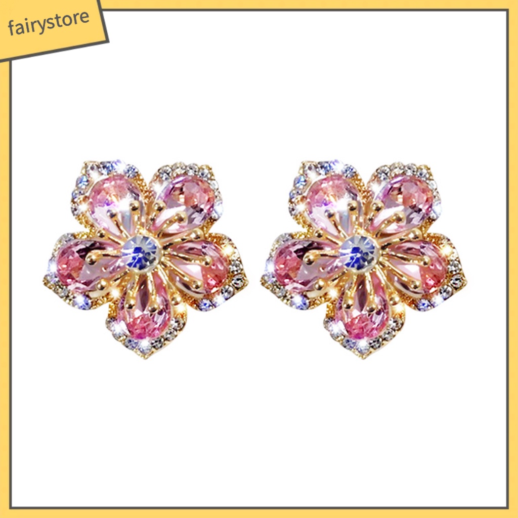 Bông Tai Hình Hoa Đính Đá Thời Trang Dành Cho Nữ