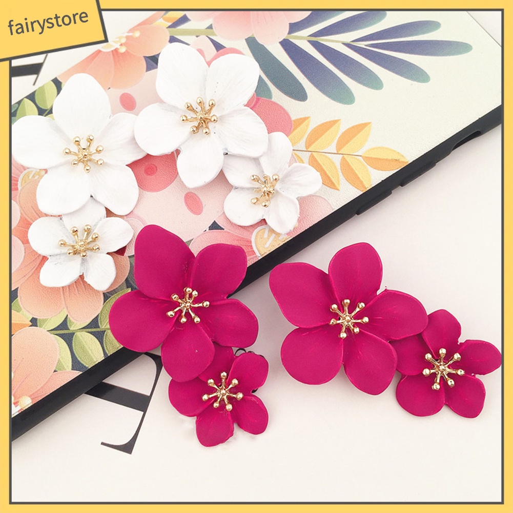 Khuyên Tai Dáng Dài Hình Bông Hoa Màu Sắc Ngọt Ngào Cho Nữ