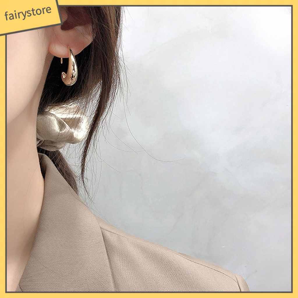 1 Đôi Bông Tai Hình Giọt Nước Màu Trơn Đơn Giản Dành Cho Nữ