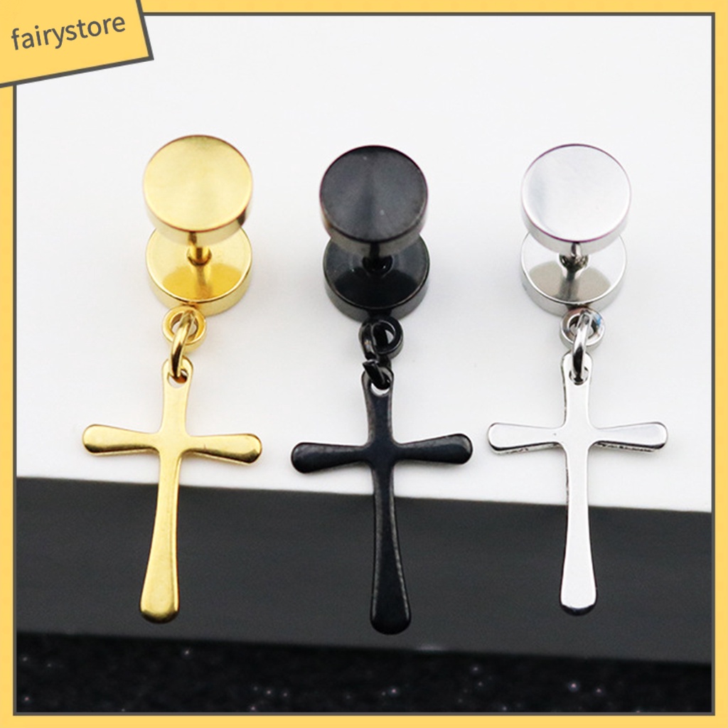 1 Đôi Bông Tai Treo Hình Chữ Thập Màu Sắc Trơn Dành Cho Nam Và Nữ