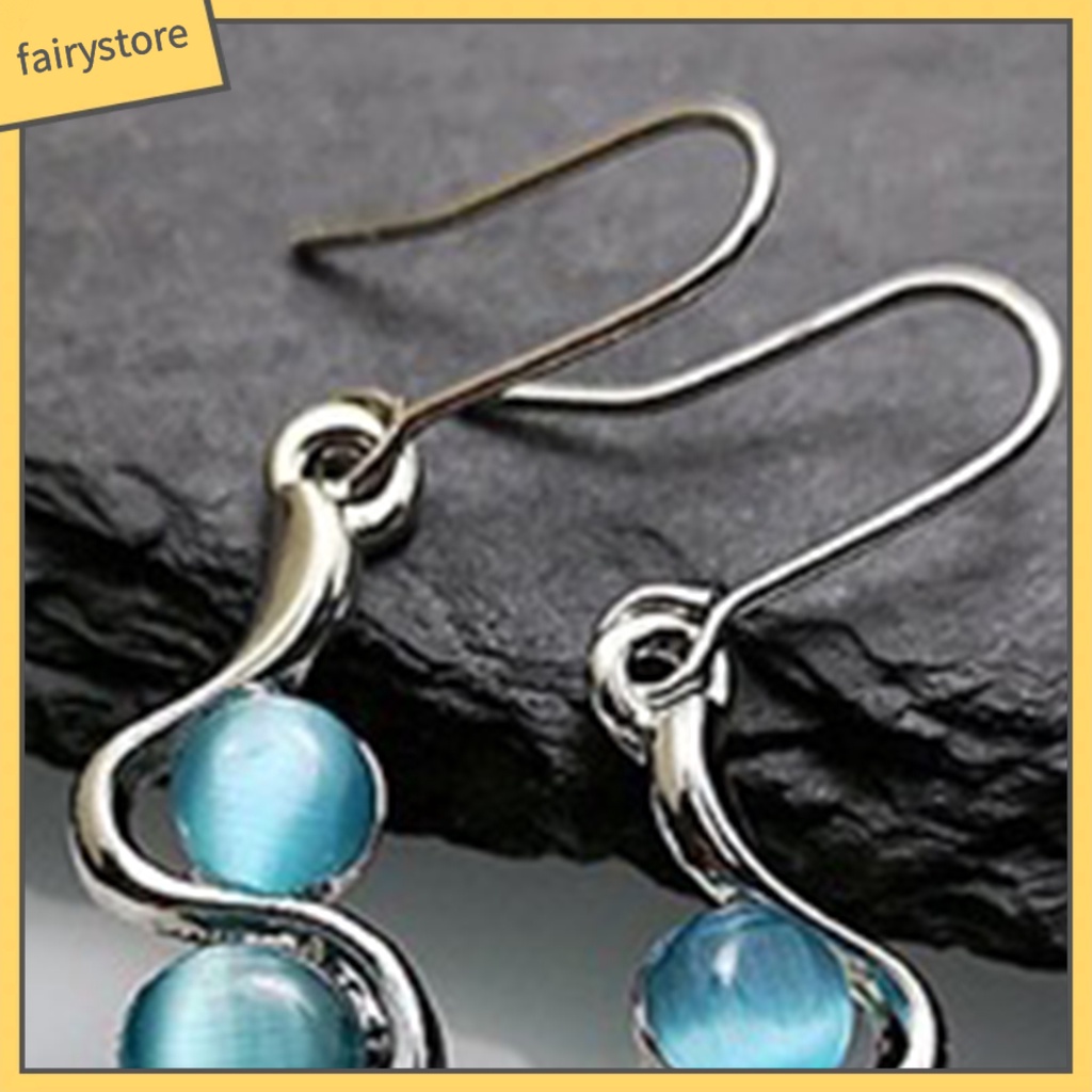 1 Đôi Bông Tai Móc Hình Gợn Sóng Đính Đá Xanh Dương Phong Cách Bohemia Dành Cho Nữ