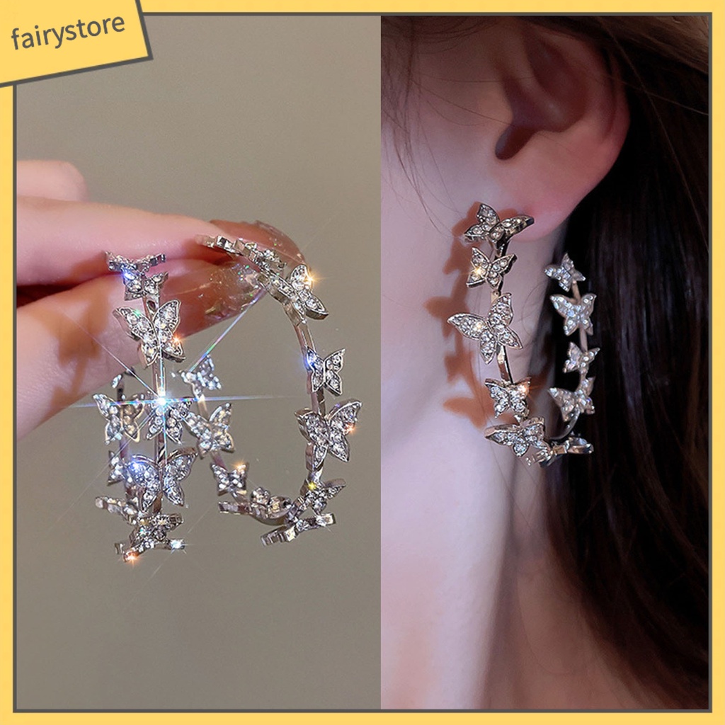 1 Đôi Bông Tai Tròn Đính Đá Thời Trang Dành Cho Nữ