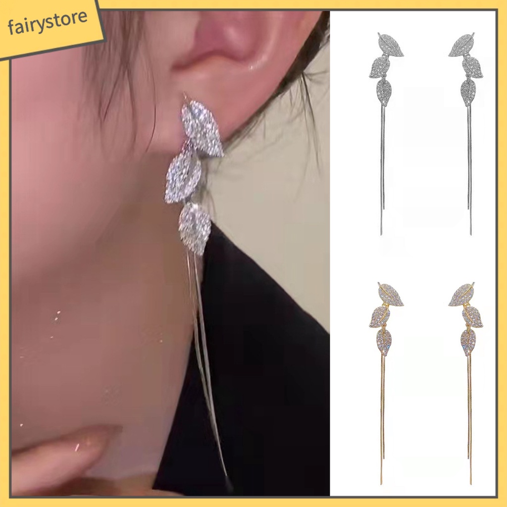 1 Đôi Bông Tai Dáng Dài Hình Chiếc Lá Phong Cách Ins Dành Cho Cô Dâu