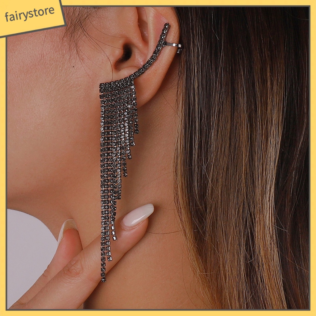 1 Đôi Bông Tai Dáng Dài Tua Rua Đính Đá Thời Trang