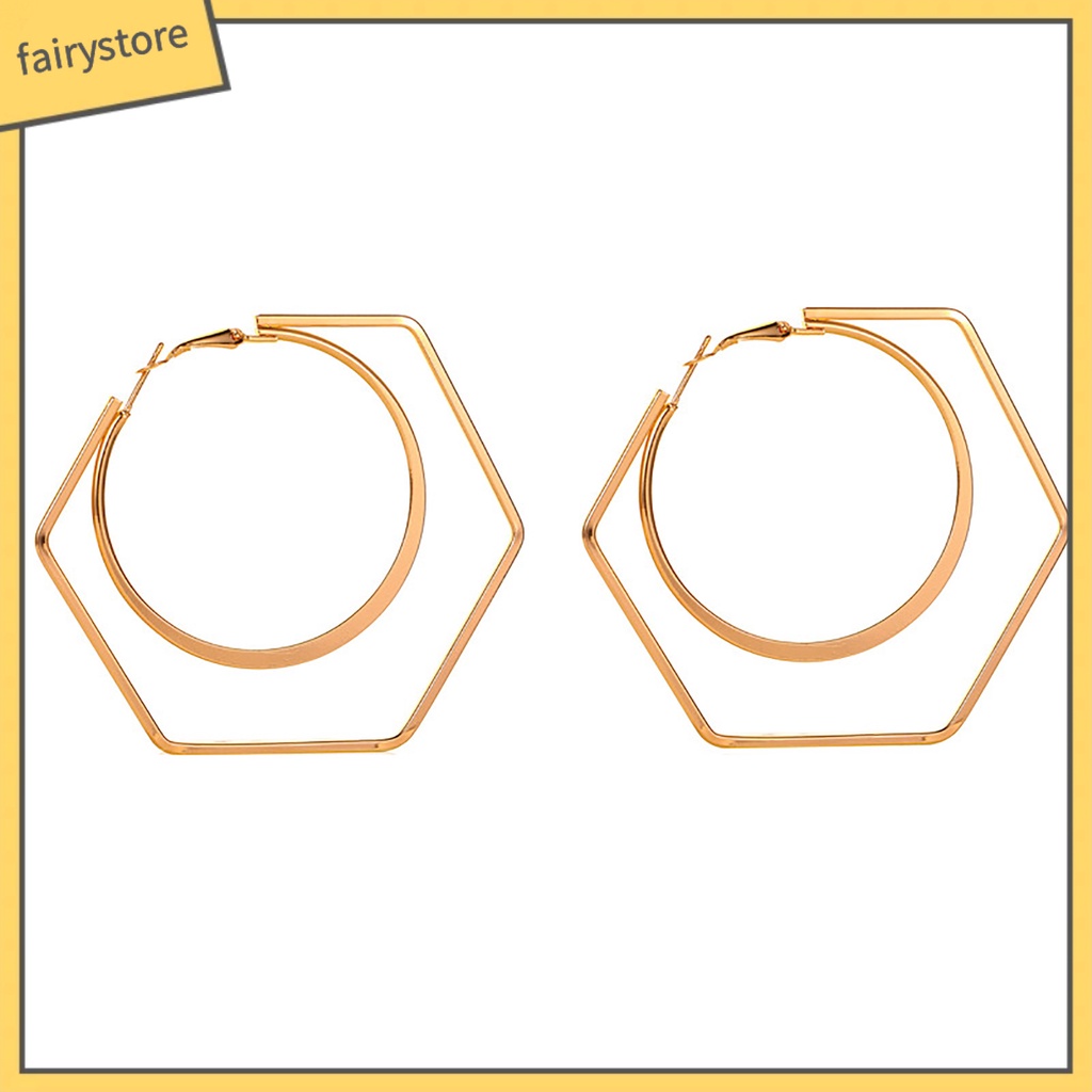 1 Đôi Bông Tai Hình Lục Giác / Tròn Lớn Độc Đáo Thời Trang Cho Nữ