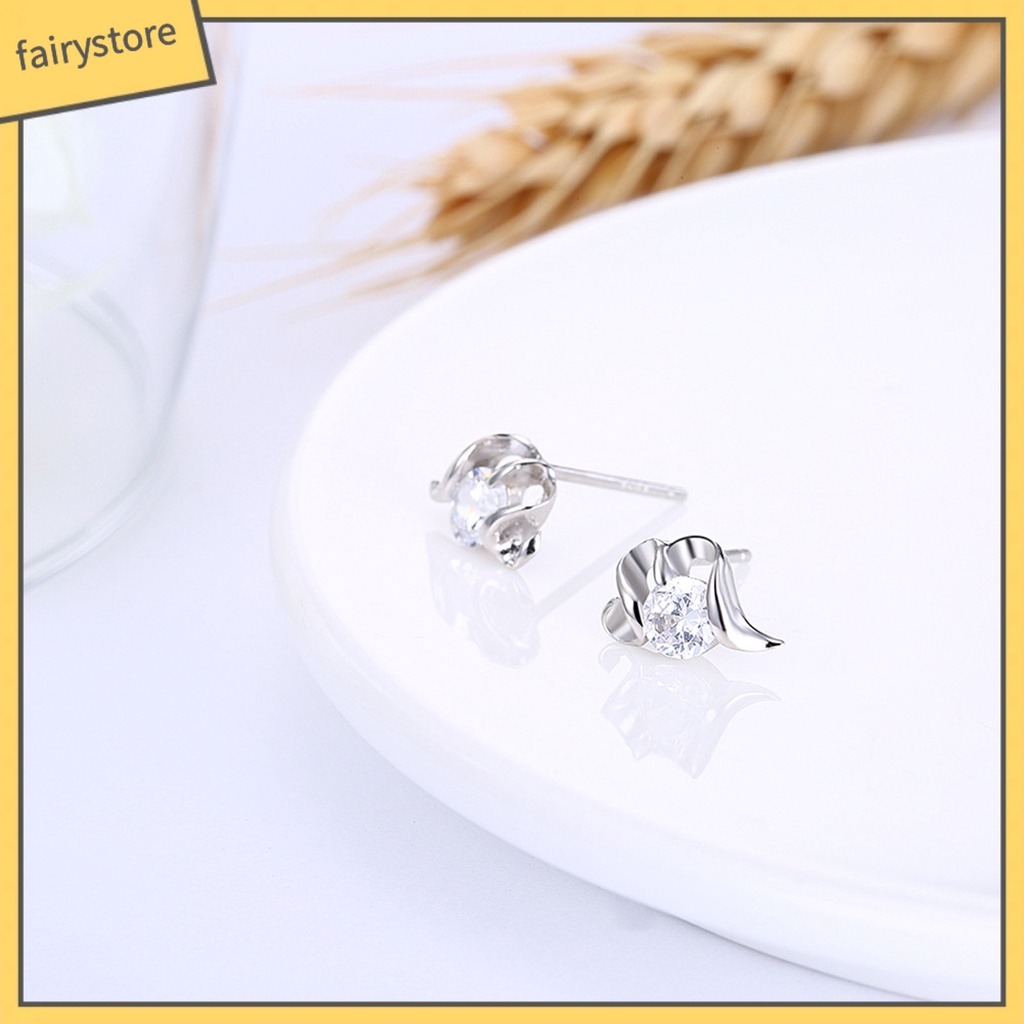 1 Đôi Bông Tai Mạ Bạc 925 Hình Chữ M Đính Đá Zircon Đơn Giản