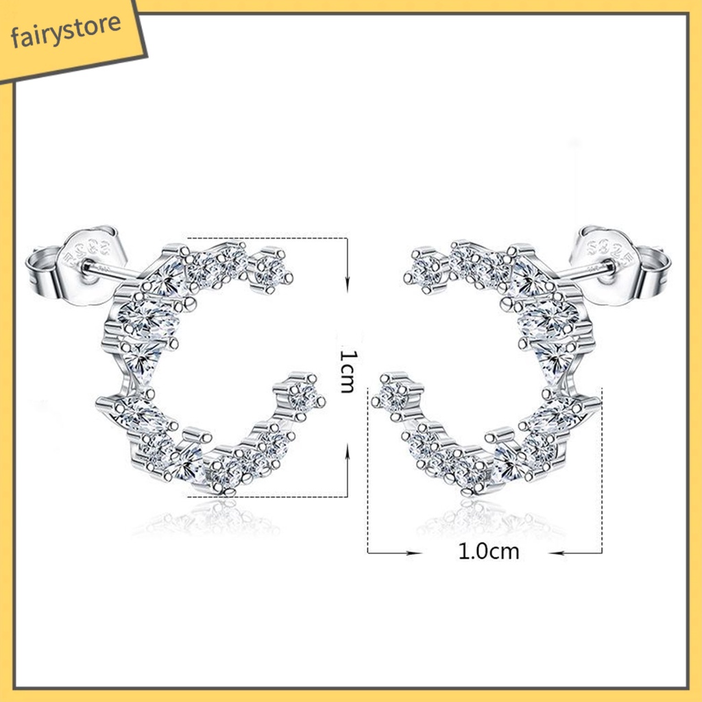 1 Đôi Bông Tai Bạc 925 Hình Mặt Trăng Đính Đá Zircon