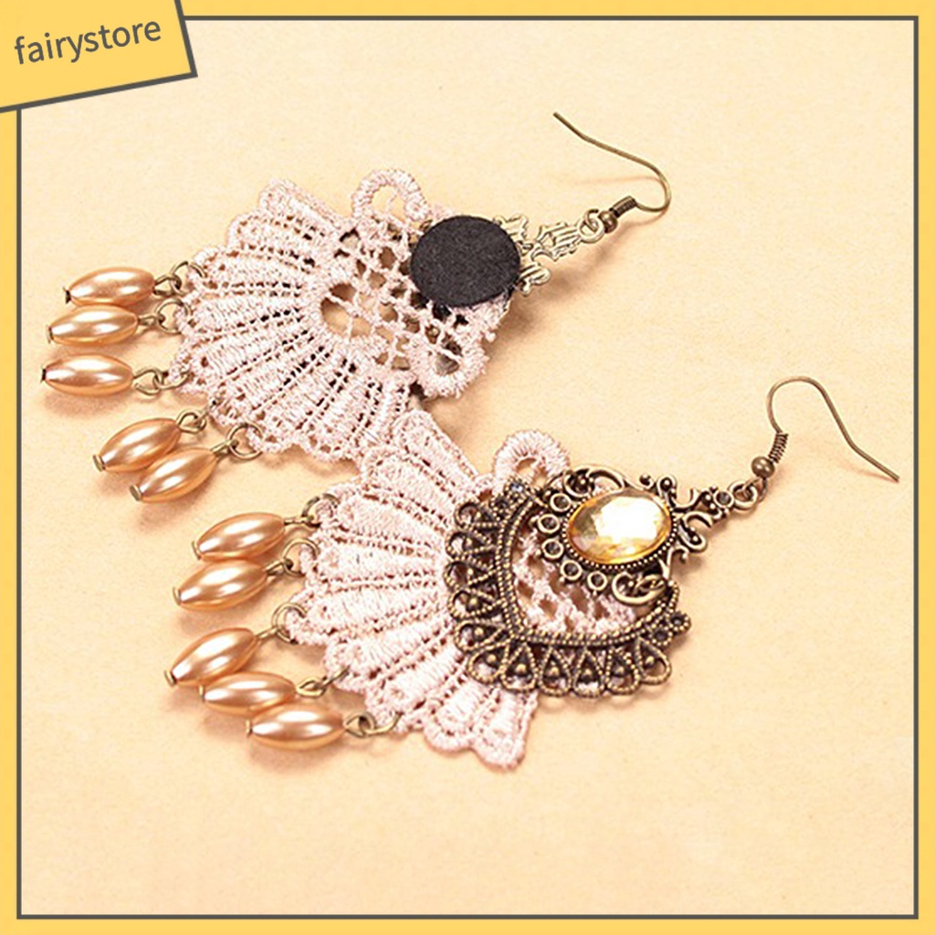 1 Đôi Bông Tai Ren Rỗng Đính Đá Tua Rua Phong Cách Halloween