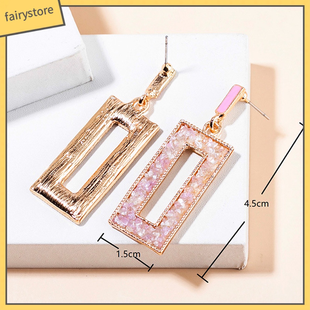 [FRO] 1 Đôi Bông Tai Lủng Lẳng Đá Giả Kim Cương Hình Học Phong Cách Ins Thích Hợp Làm Quà