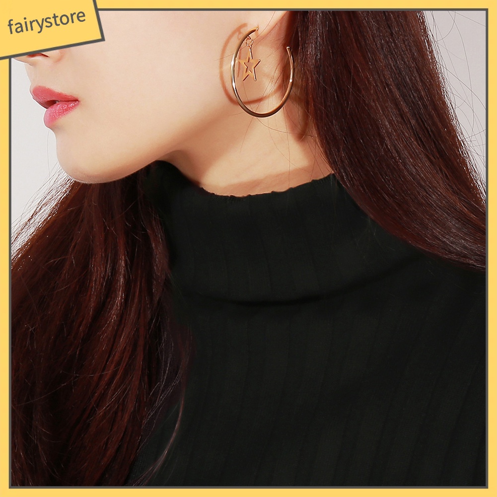 Bông Tai Dạng Vòng Hở Hình Ngôi Sao Lớn Thời Trang Dự Tiệc Cho Nữ