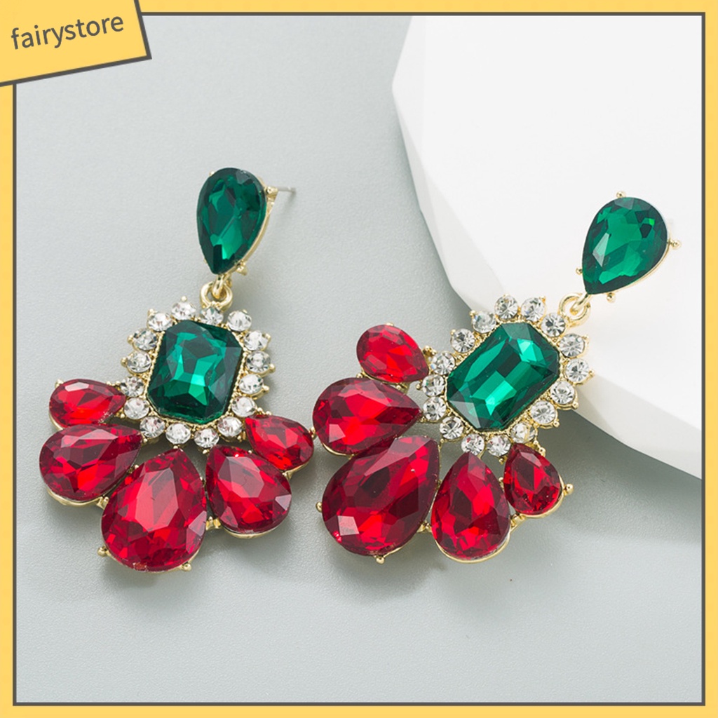 1 Đôi Bông Tai Đính Đá Nhiều Màu Bắt Mắt Phong Cách Vintage