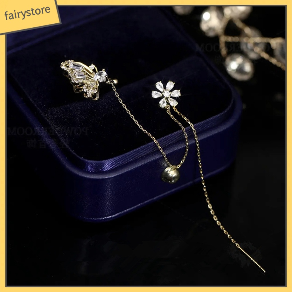 [FRO] 1 Đôi Bông Tai Dạng Kẹp Hình Bướm Rỗng Đính Đá Lấp Lánh Tinh Tế Chất Lượng Cao Trang Trí Tuyệt Vời