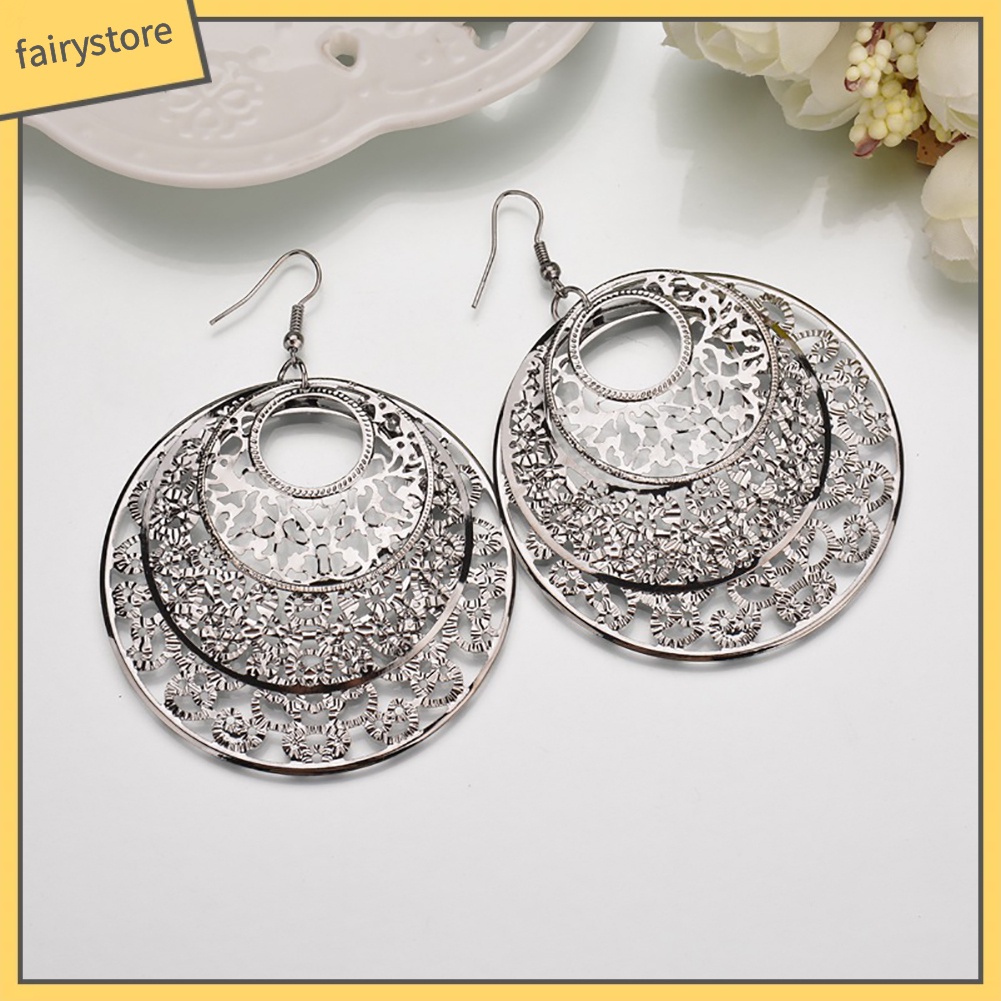 Bông Tai Dạng Móc Hình Tròn Rỗng Họa Tiết Hoa Thời Trang Cho Nữ