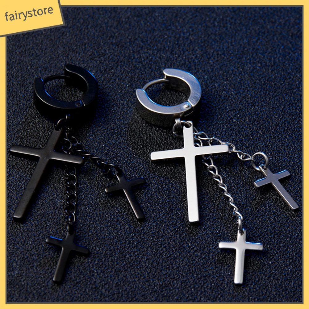 Bông Tai Hình Chữ Thập Nhiều Lớp Phong Cách Punk Cá Tính Cho Nữ