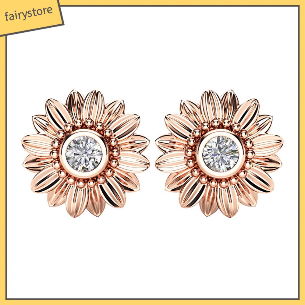 Đôi Bông Tai Hình Hoa Hướng Dương Đính Đá Thời Trang Cho Nữ
